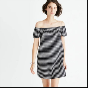 MADEWELL Blue & White Striped Melody Off the Shoulder Dress Nautial Beach Size S
